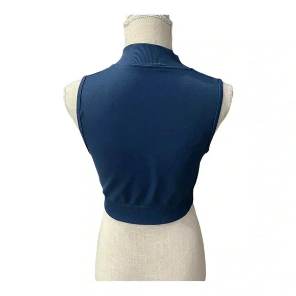 Vanquish Fitness Blue 1/4 Zip Workout Active Sleeveless Crop Top Women’s Size L - Picture 2 of 9